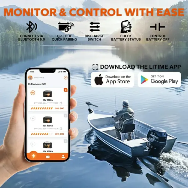 LiTime 12V 100Ah LiFePO4 Accu Bluetooth + Vorstbeveiliging