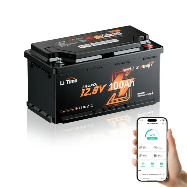 12V 100Ah Li-Time LiFePO4 Bluetooth-accu met verwarming