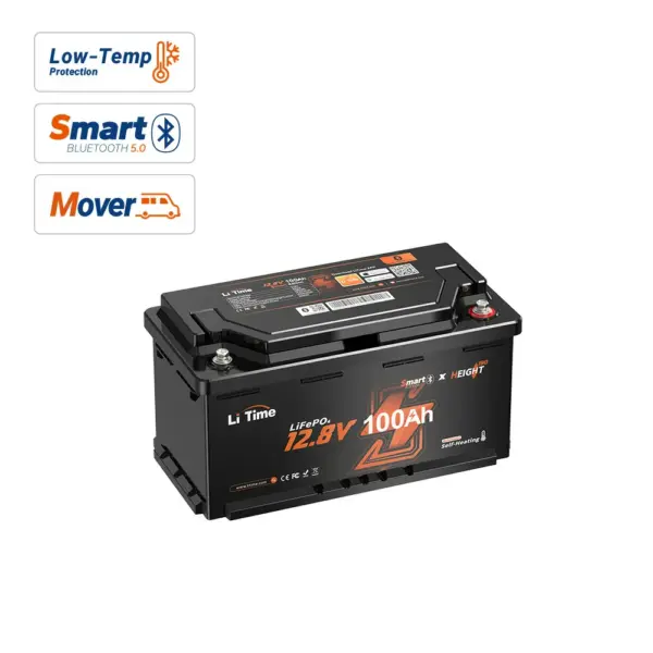 12V 100Ah Li-Time LiFePO4 Bluetooth-accu met verwarming